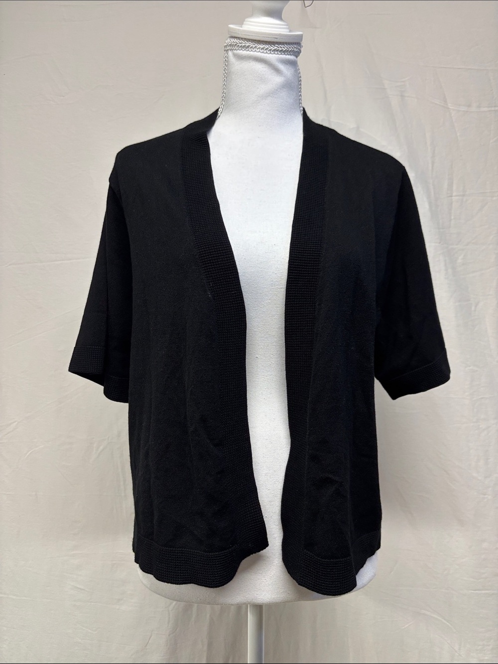 Elegant Black Open-Front Short Sleeve Cardigan